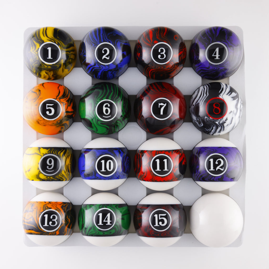 SRS Black Marble Swirl Design Complete Pool Balls Set