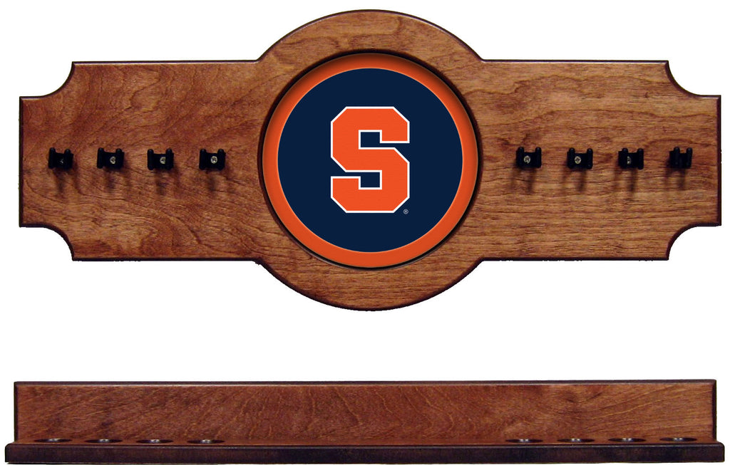 NCAA Syracuse 2 pc Hanging Wall Pool Cue Stick Holder Rack - Pecan