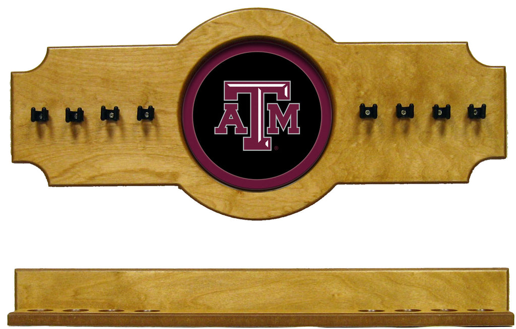 NCAA Texas A&M Aggies 2 pc Hanging Wall Pool Cue Stick Holder Rack - Oak