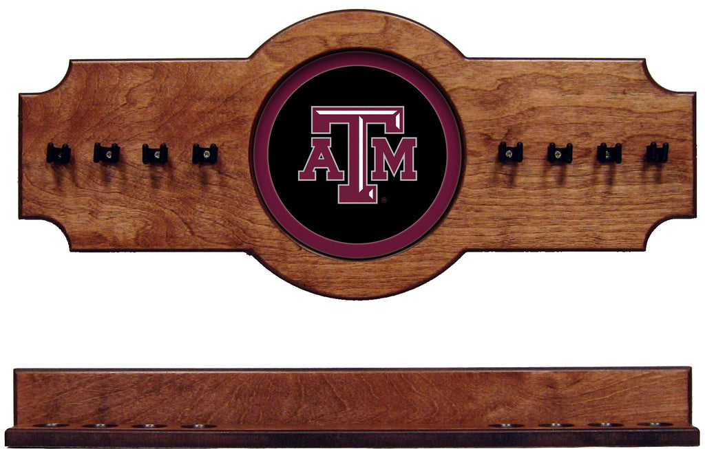 NCAA Texas A&M Aggies 2 pc Hanging Wall Pool Cue Stick Holder Rack - Pecan