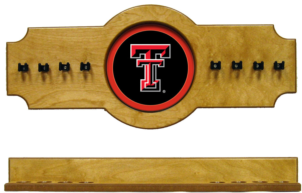 NCAA Texas Tech Red Raiders 2 pc Hanging Wall Pool Cue Stick Holder Rack - Oak