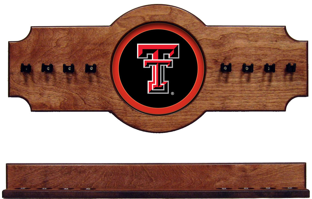 NCAA Texas Tech Red Raiders 2 pc Hanging Wall Pool Cue Stick Holder Rack - Pecan