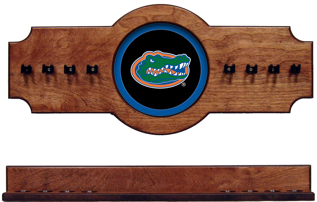 NCAA Florida Gators 2 pc Hanging Wall Pool Cue Stick Holder Rack - Pecan