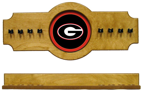 NCAA Georgia Bulldogs 2 pc Hanging Wall Pool Cue Stick Holder Rack - Oak