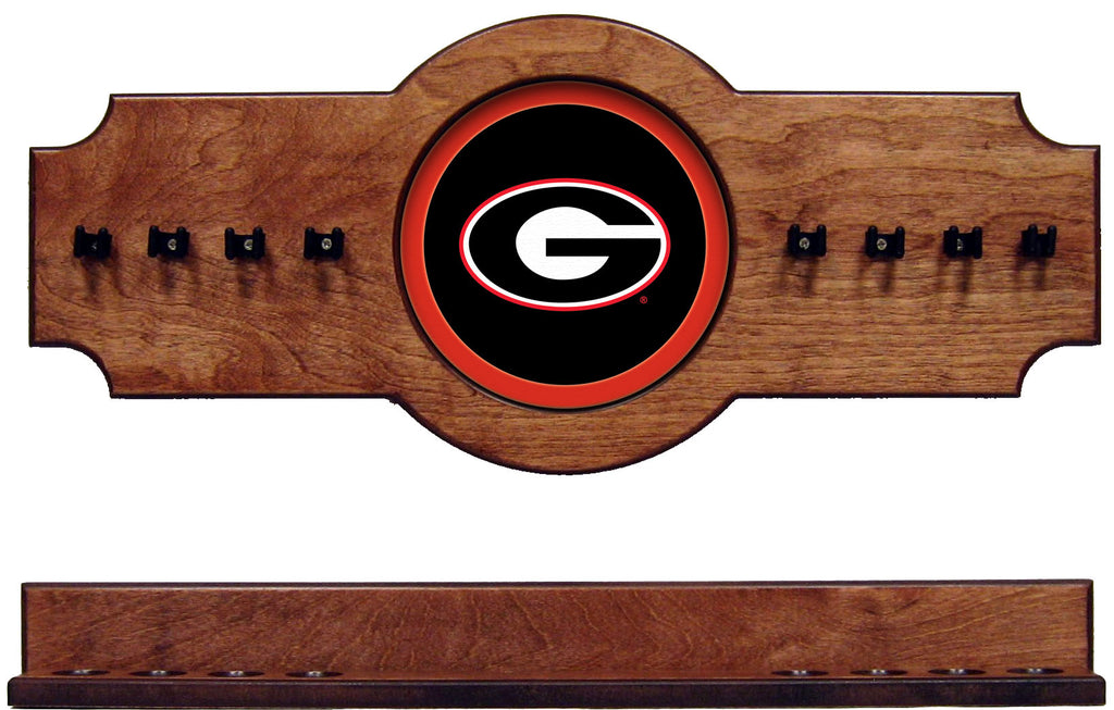 NCAA Georgia Bulldogs 2 pc Hanging Wall Pool Cue Stick Holder Rack - Pecan