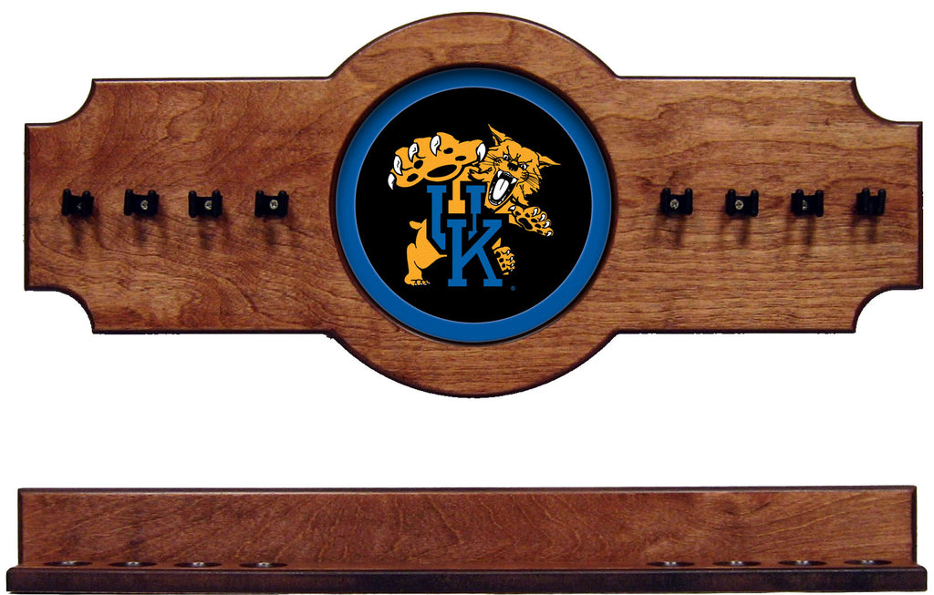 NCAA Kentucky Wildcats 2 pc Hanging Wall Pool Cue Stick Holder Rack - Pecan