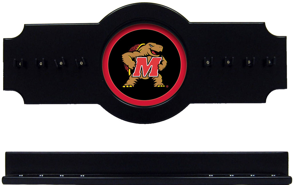 NCAA Maryland Terrapins 2 pc Hanging Wall Pool Cue Stick Holder Rack - Black