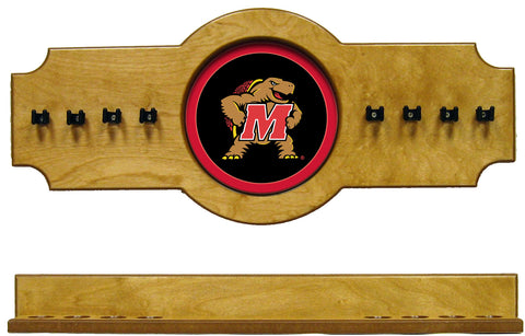 NCAA Maryland Terrapins 2 pc Hanging Wall Pool Cue Stick Holder Rack - Oak