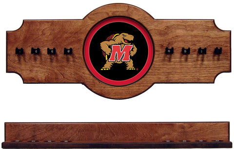 NCAA Maryland Terrapins 2 pc Hanging Wall Pool Cue Stick Holder Rack - Pecan