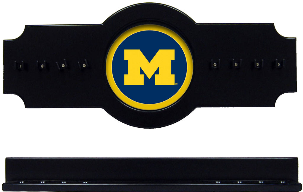 NCAA Michigan Wolverines 2 pc Hanging Wall Pool Cue Stick Holder Rack - Black