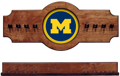 NCAA Michigan Wolverines 2 pc Hanging Wall Pool Cue Stick Holder Rack - Pecan