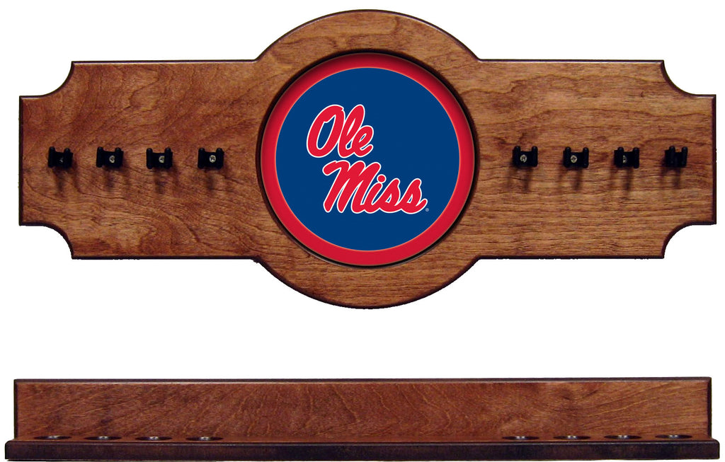 NCAA Ole Miss Rebels 2 pc Hanging Wall Pool Cue Stick Holder Rack - Pecan