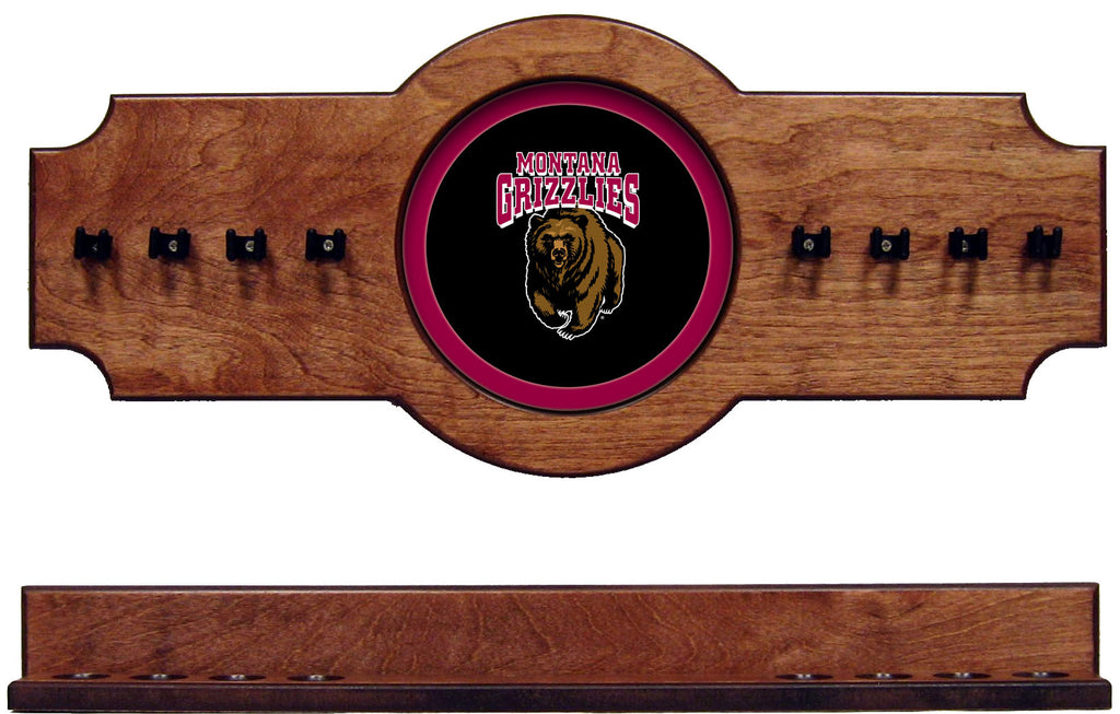 NCAA Montana Grizzlies 2 pc Hanging Wall Pool Cue Stick Holder Rack - Pecan