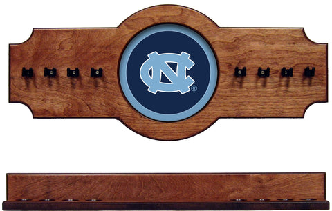 NCAA North Carolina Tar Heels 2 pc Hanging Wall Pool Cue Stick Holder Rack Pecan