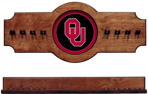 NCAA Oklahoma Sooners 2 pc Hanging Wall Pool Cue Stick Holder Rack - Pecan