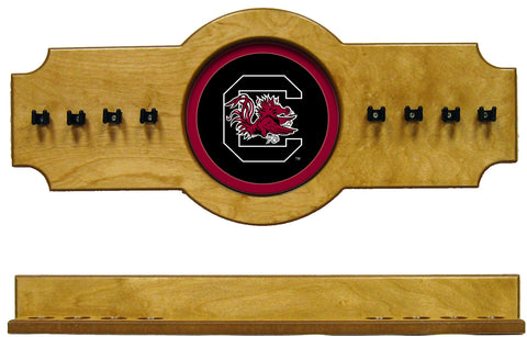 NCAA South Carolina Gamecocks 2 pc Hanging Wall Pool Cue Stick Holder Rack Oak