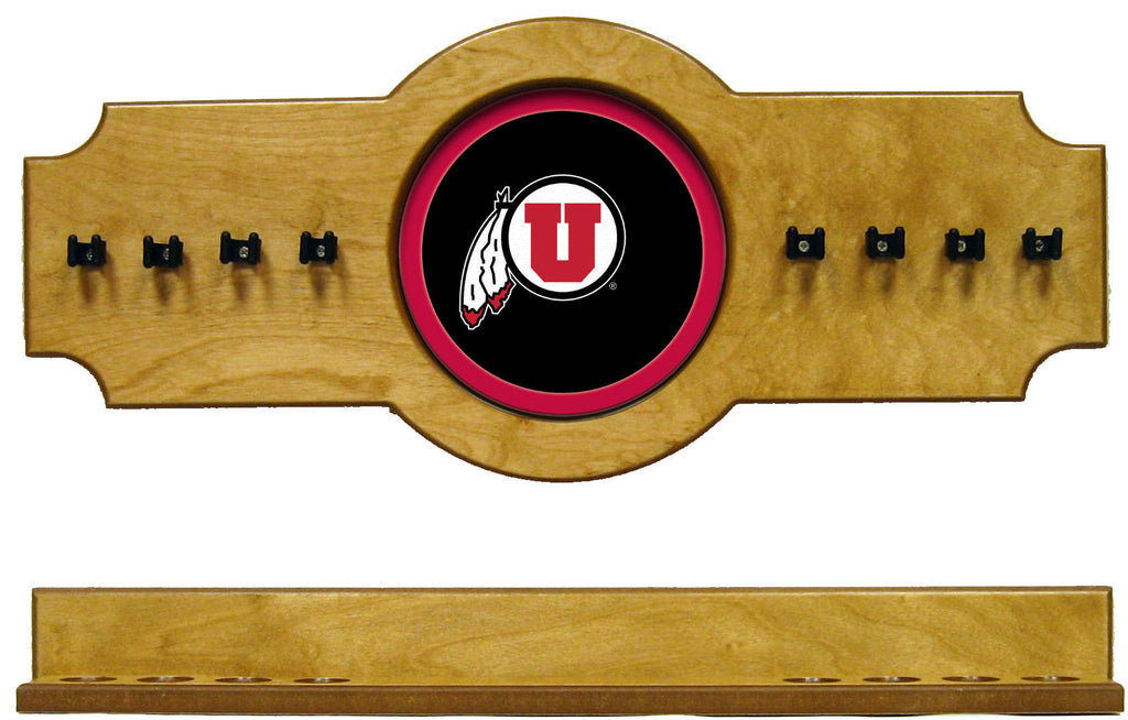 NCAA Utah 2 pc Hanging Wall Pool Cue Stick Holder Rack - Oak