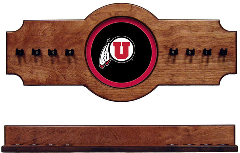 NCAA Utah 2 pc Hanging Wall Pool Cue Stick Holder Rack - Pecan