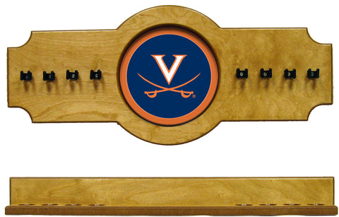 NCAA Virginia Cavaliers 2 pc Hanging Wall Pool Cue Stick Holder Rack - Oak