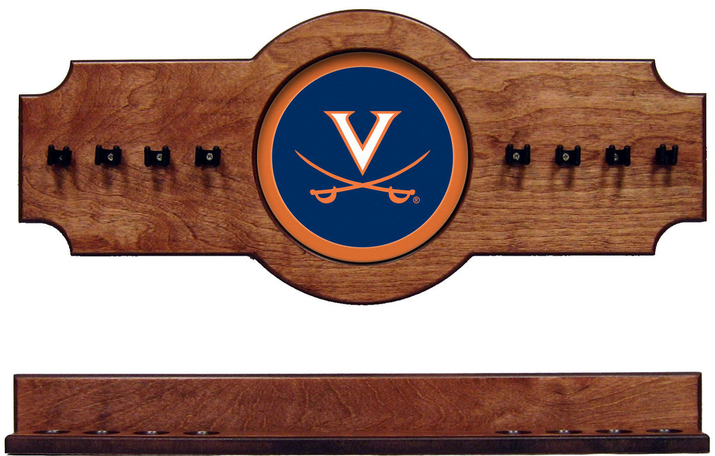 NCAA Virginia Cavaliers 2 pc Hanging Wall Pool Cue Stick Holder Rack - Pecan