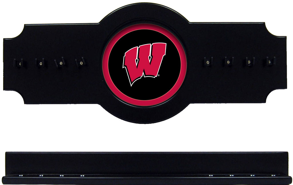 NCAA Wisconsin Badgers 2 pc Hanging Wall Pool Cue Stick Holder Rack - Black