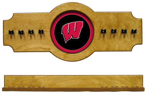 NCAA Wisconsin Badgers 2 pc Hanging Wall Pool Cue Stick Holder Rack - Oak