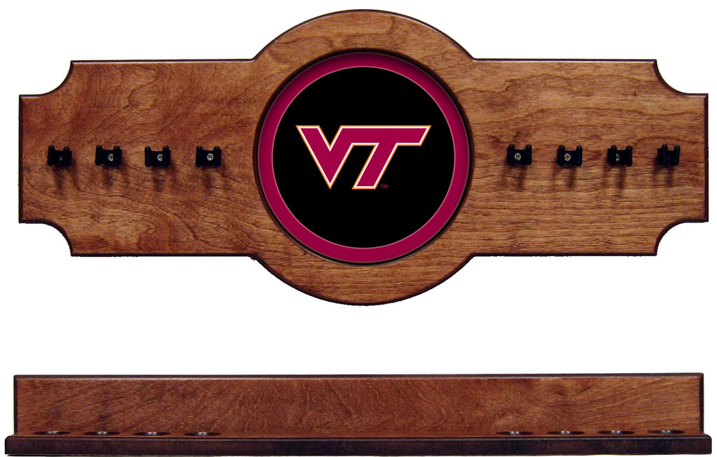 NCAA Virginia Tech Hokies 2 pc Hanging Wall Pool Cue Stick Holder Rack - Pecan