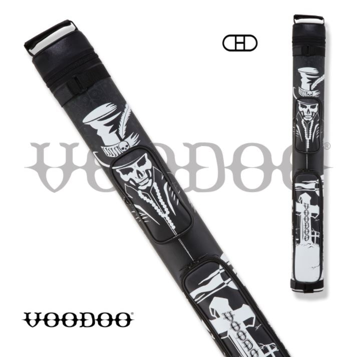 Voodoo VODC22D 2Bx2S Black with white Papa Legba stitch Billiards Pool Cue Stick Case