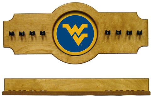 NCAA West Virginia Mountaineers 2 pc Hanging Wall Pool Cue Holder Rack - Oak