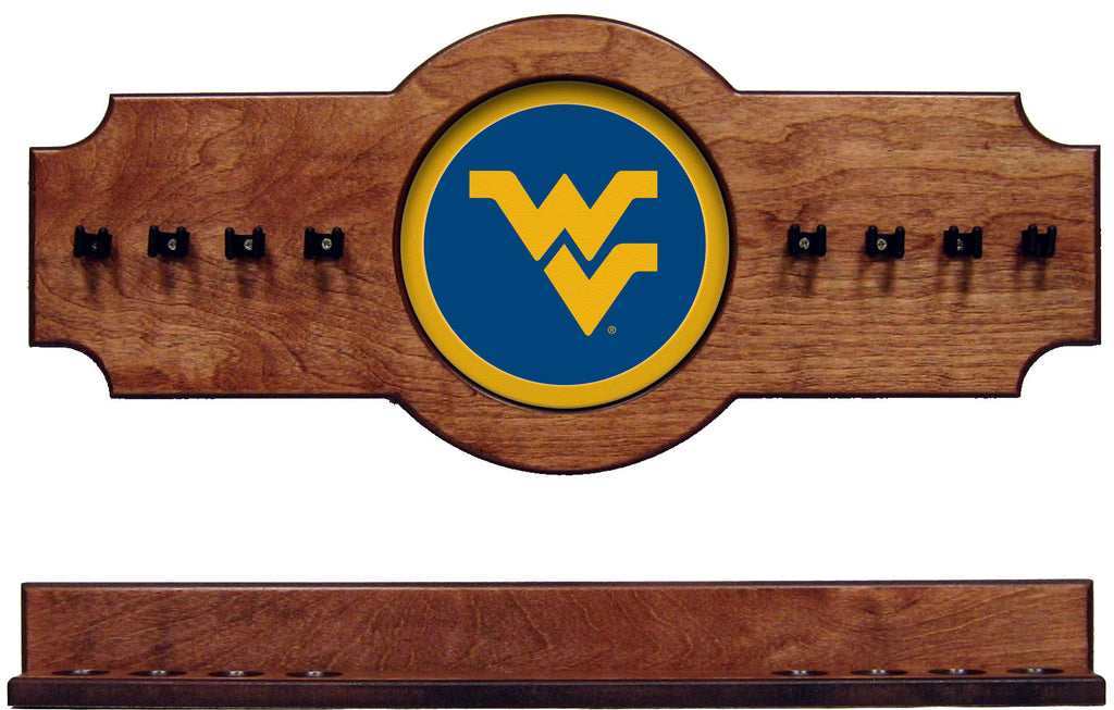 NCAA West Virginia Mountaineers 2 pc Hanging Wall Pool Cue Holder Rack - Pecan